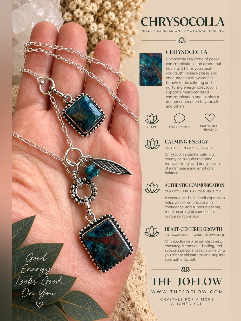 925 Double Chrysocolla Charm Pendant Necklace